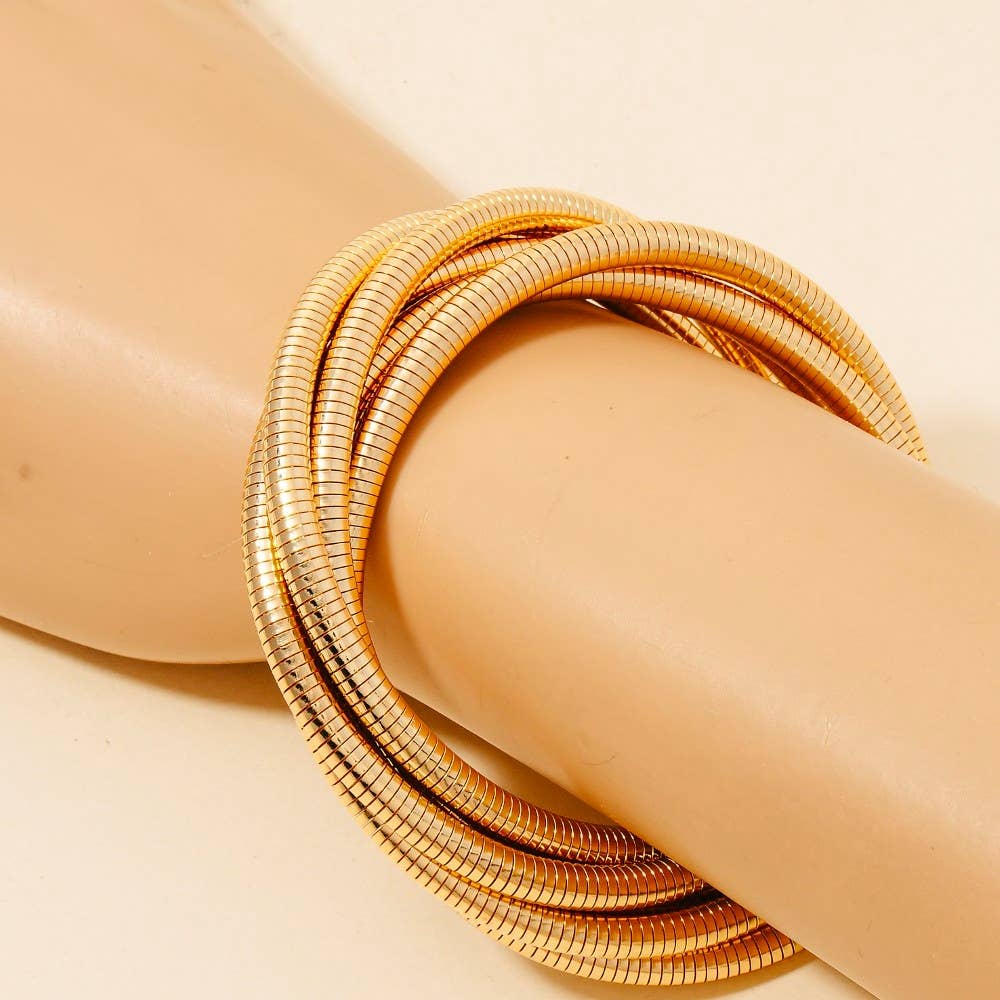 Knotted Elastic Metallic Coil Bracelet Set