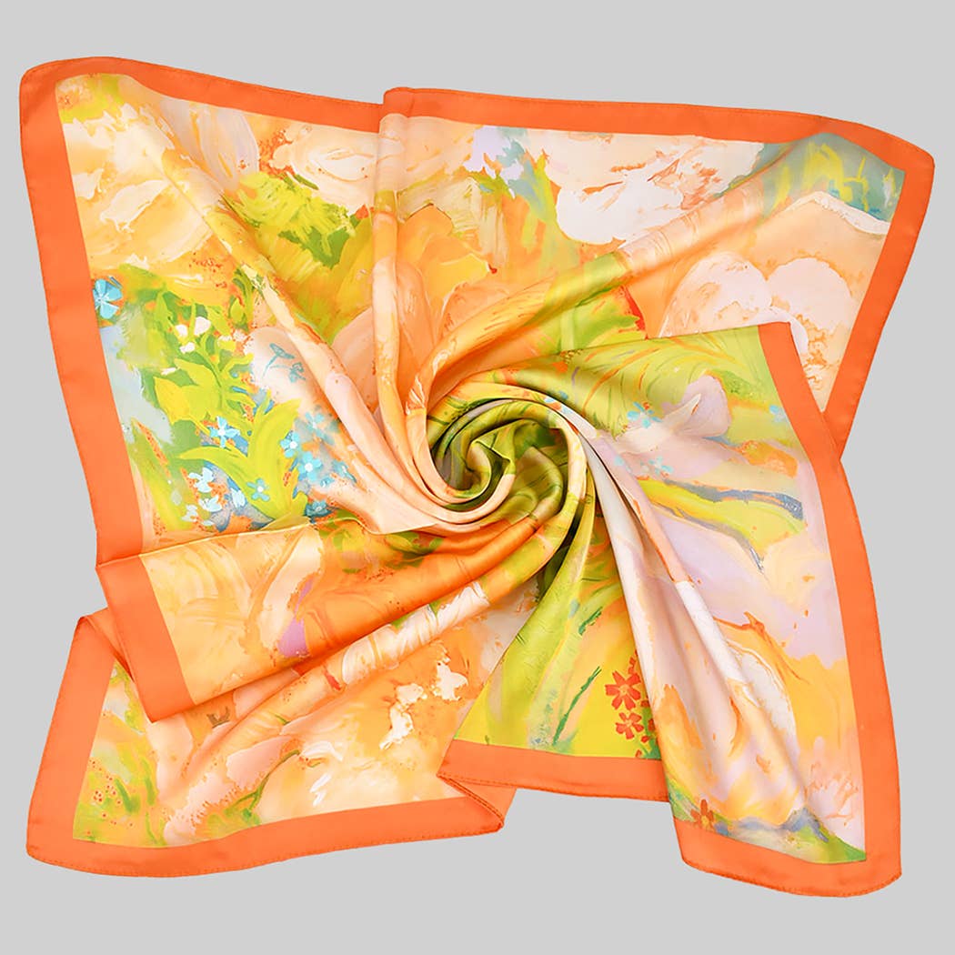 SILKY SQUARE SCARF WITH MULTI COLORED FLORAL PRINT
