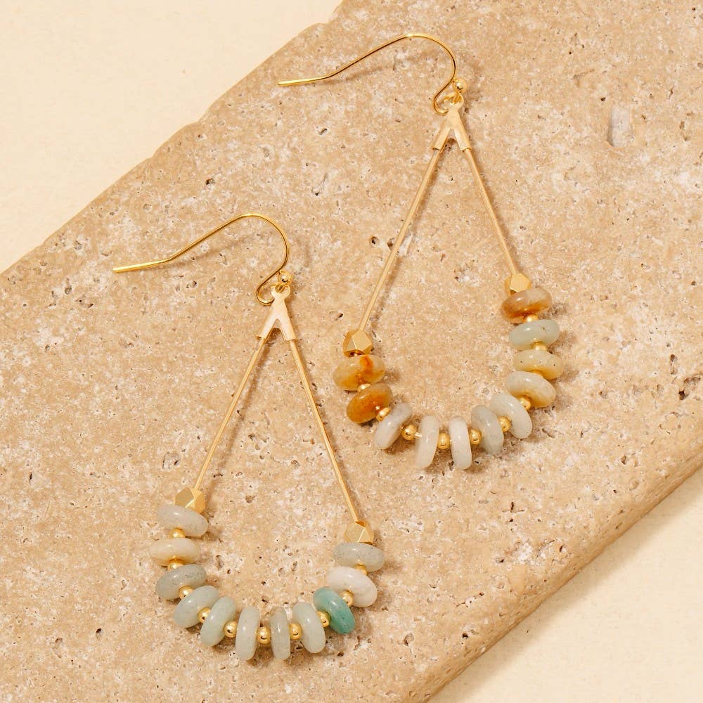 Stone Disc Beaded Tear Dangle Earrings