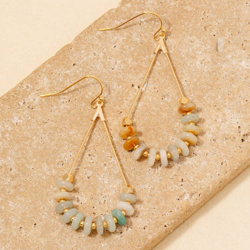 Stone Disc Beaded Tear Dangle Earrings