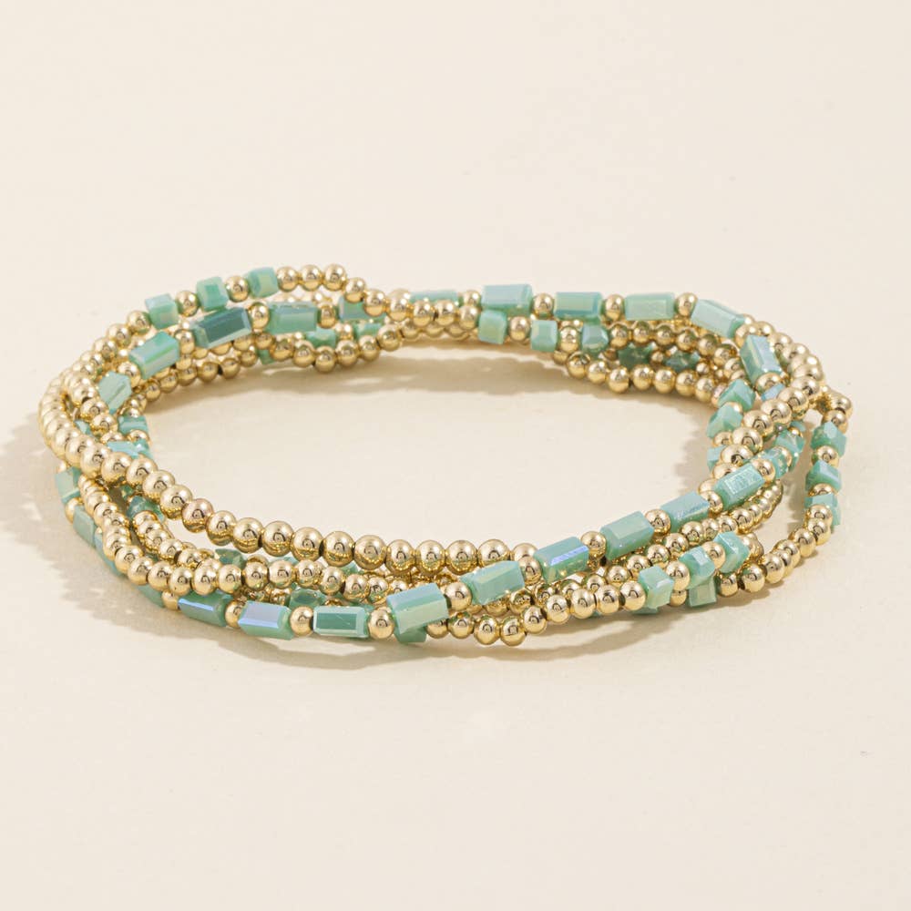 Ball Bead Stretch Bracelet Set With Crystal Accents