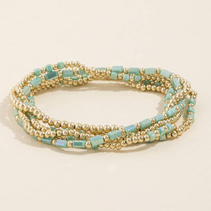 Ball Bead Stretch Bracelet Set With Crystal Accents