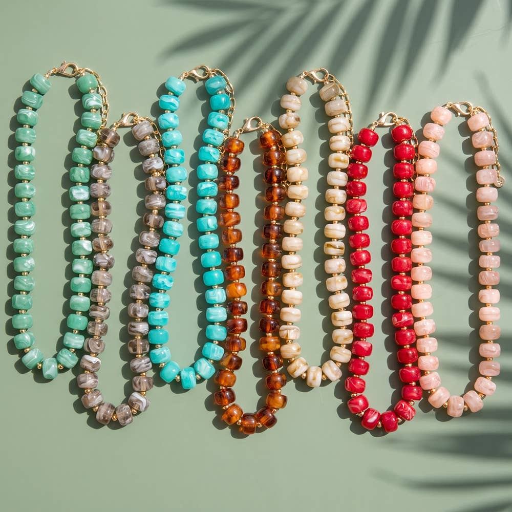 Marbled Chunky Rondelle Bead Statement Necklace