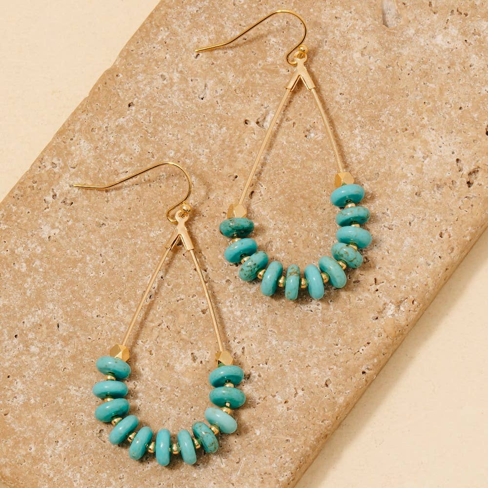 Stone Disc Beaded Tear Dangle Earrings