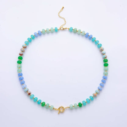 18K Gold Filled Colorful Candy Gemstone Rondelle Bead Chain Necklace 17.5 Inch with Extender | WA-3318
