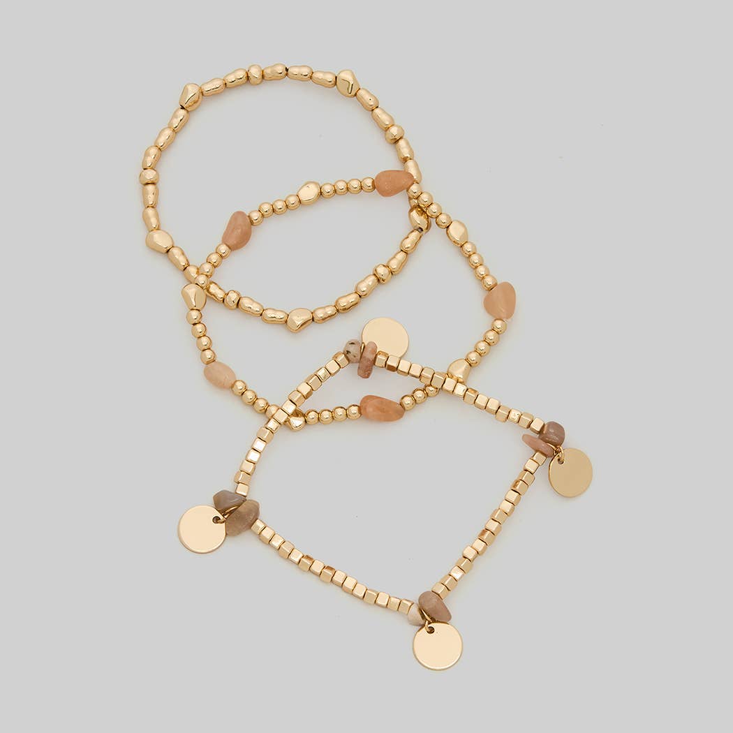 STONE AND BEADED STRETCH BRACELET