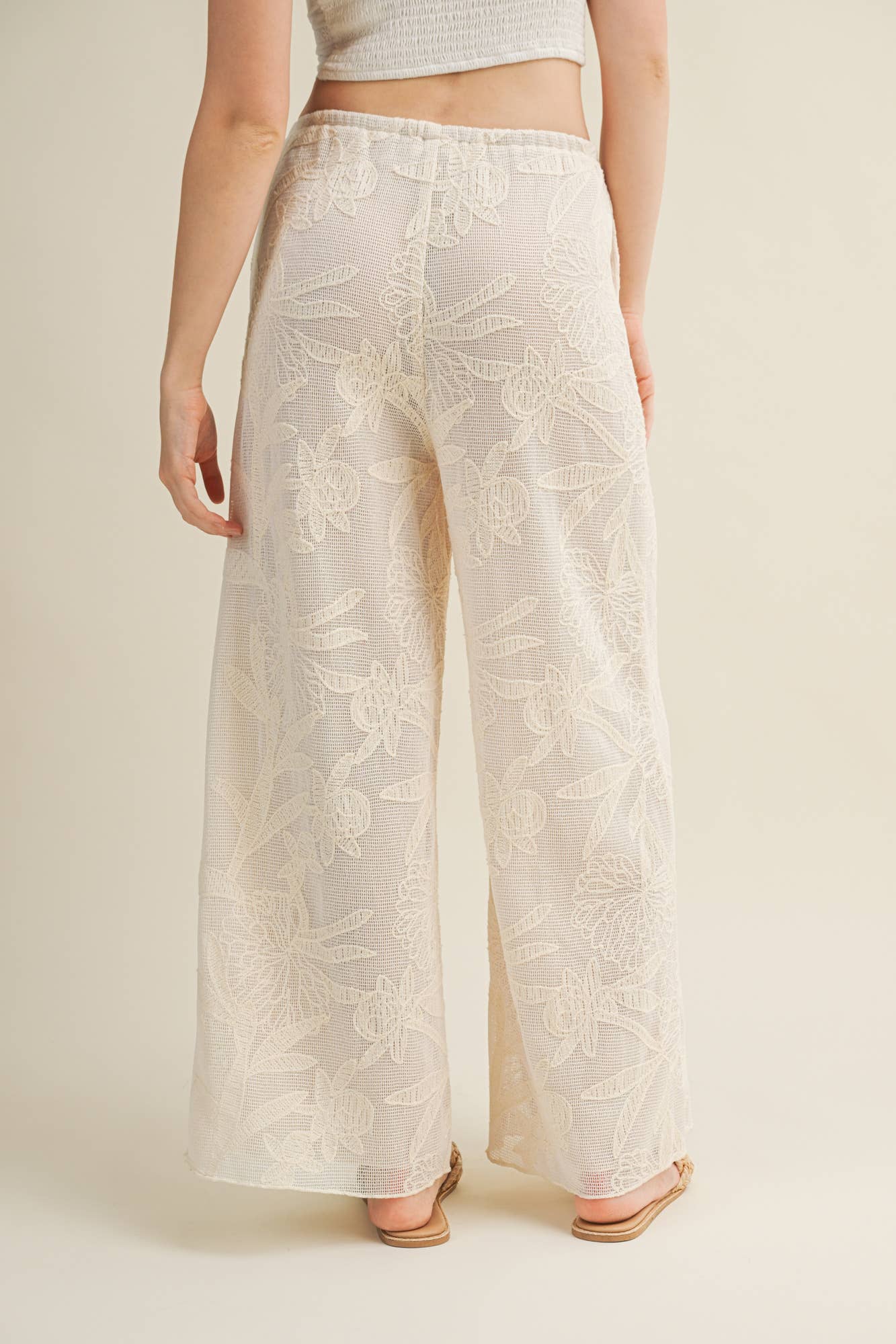Floral Burnout Drawstring Wide-Leg Pants