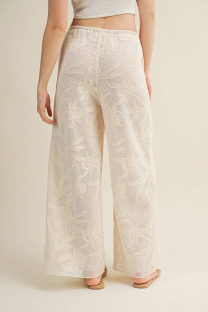 Floral Burnout Drawstring Wide-Leg Pants