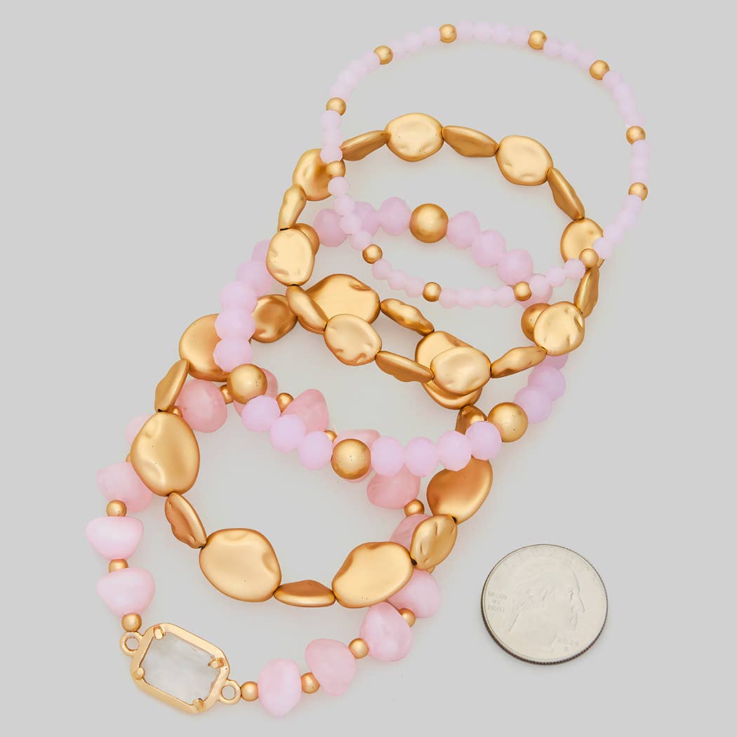 FIVE PIECE GLASS CCB ACRYLIC STRETCH BRACELET