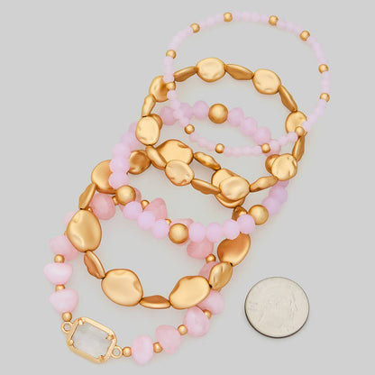 FIVE PIECE GLASS CCB ACRYLIC STRETCH BRACELET
