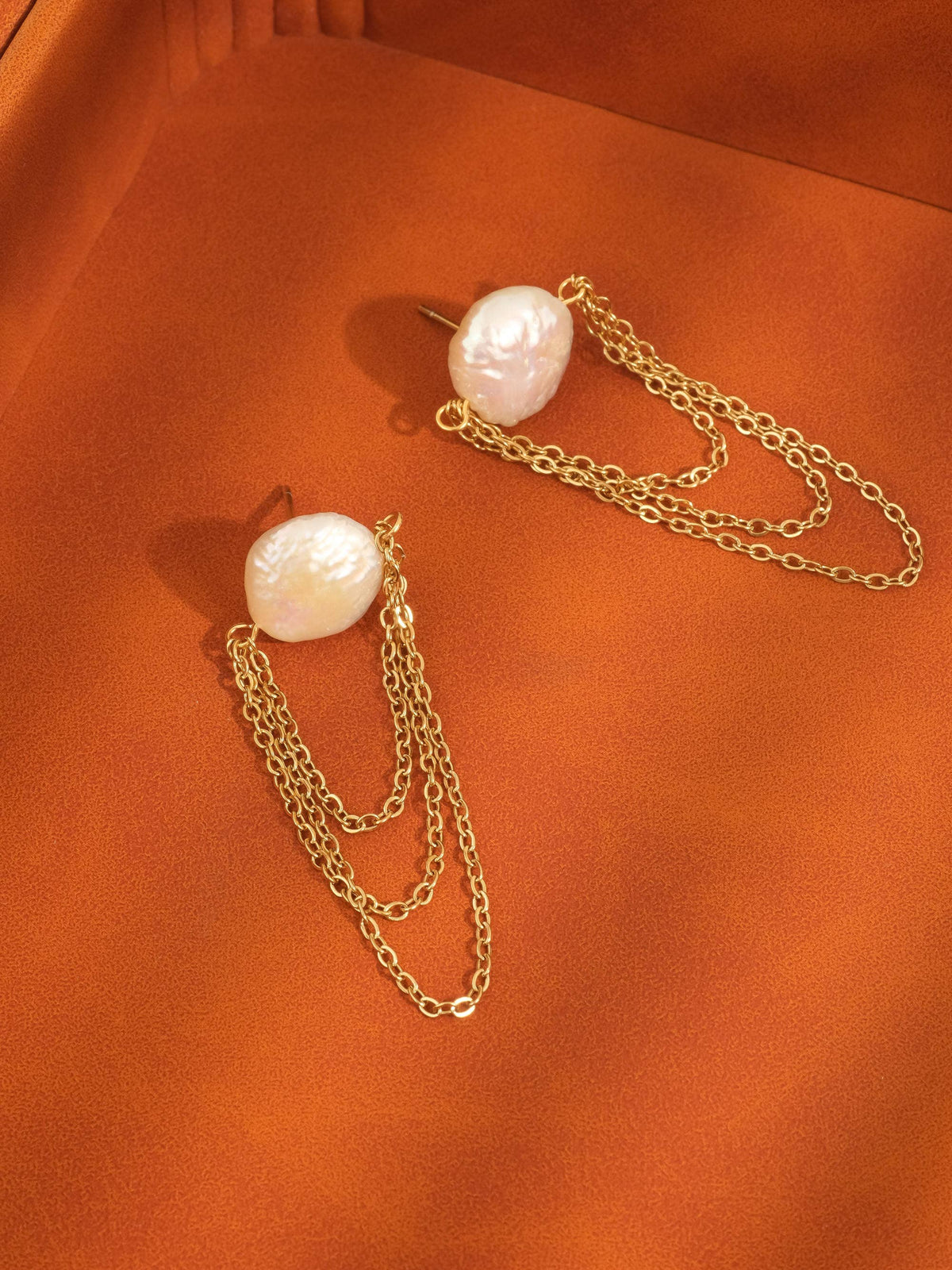 Shynelle 18K Gold Non-Tarnish Baroque Pearl Chain Earrings