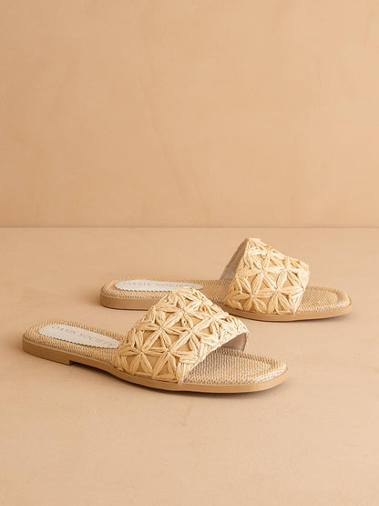 The Natasha | Natural Raffia Slide with Woven Basket