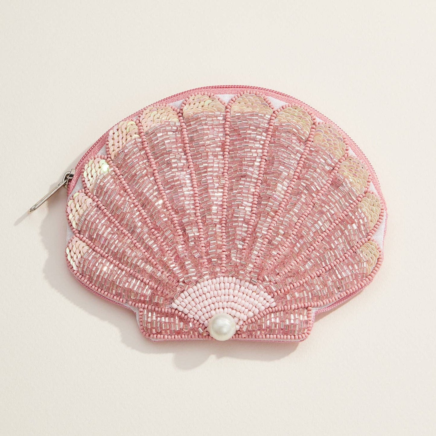 Beaded Shell Pouch - Pink