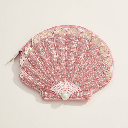 Beaded Shell Pouch - Pink