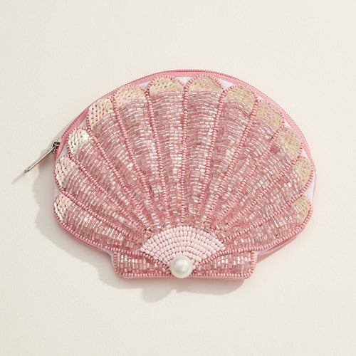 Beaded Shell Pouch - Pink