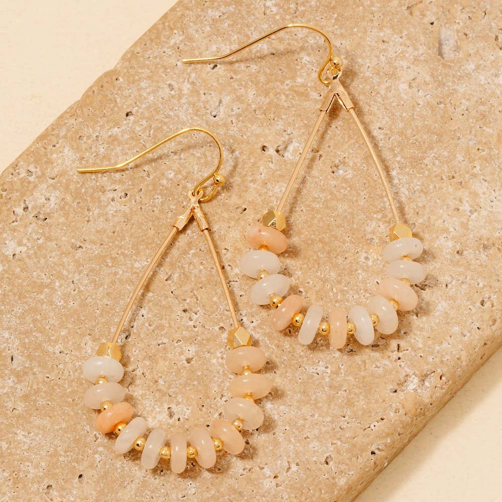 Stone Disc Beaded Tear Dangle Earrings