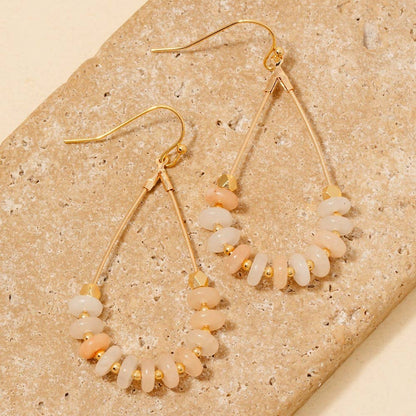 Stone Disc Beaded Tear Dangle Earrings