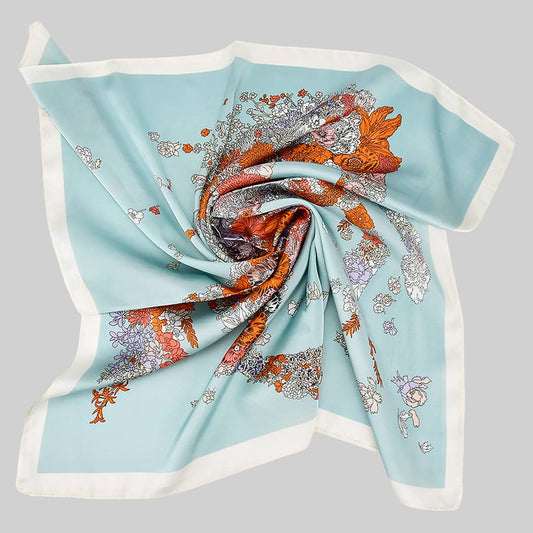 FLORAL HORSE SILHOUETTE SILKY SQUARE SCARF