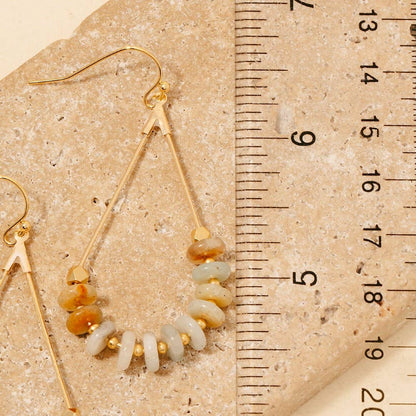 Stone Disc Beaded Tear Dangle Earrings