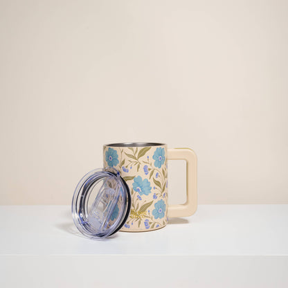 14 oz Insulated Mug–Poppin' Petals Aqua