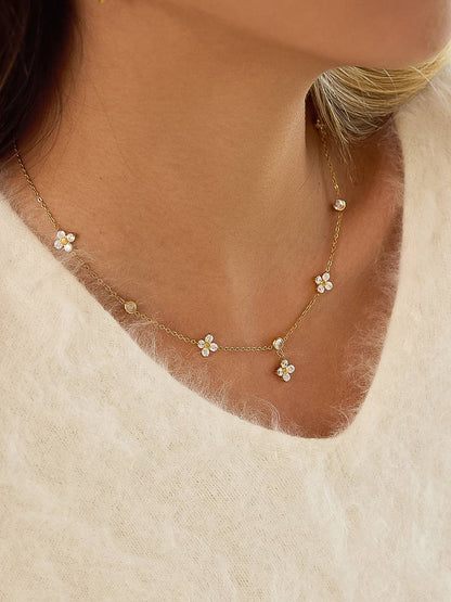 Aveline 18K Gold Non-Tarnish CZ Floral Chain Necklace