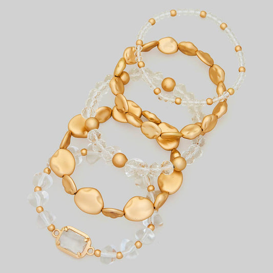 FIVE PIECE GLASS CCB ACRYLIC STRETCH BRACELET