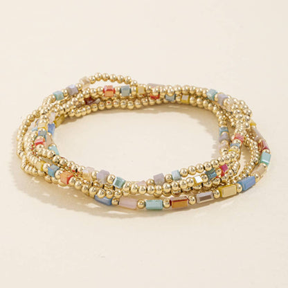 Ball Bead Stretch Bracelet Set With Crystal Accents