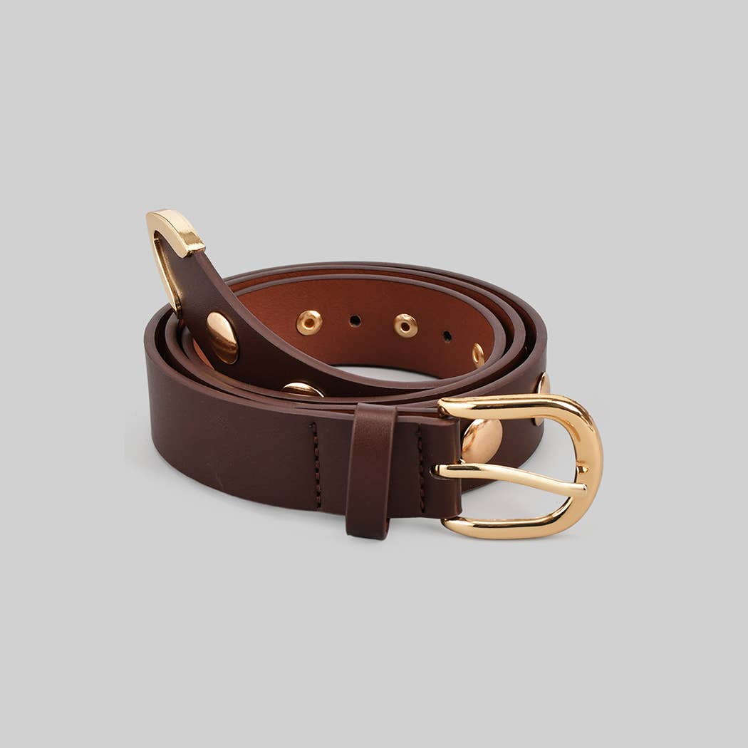 Round Studded Belt - Brown