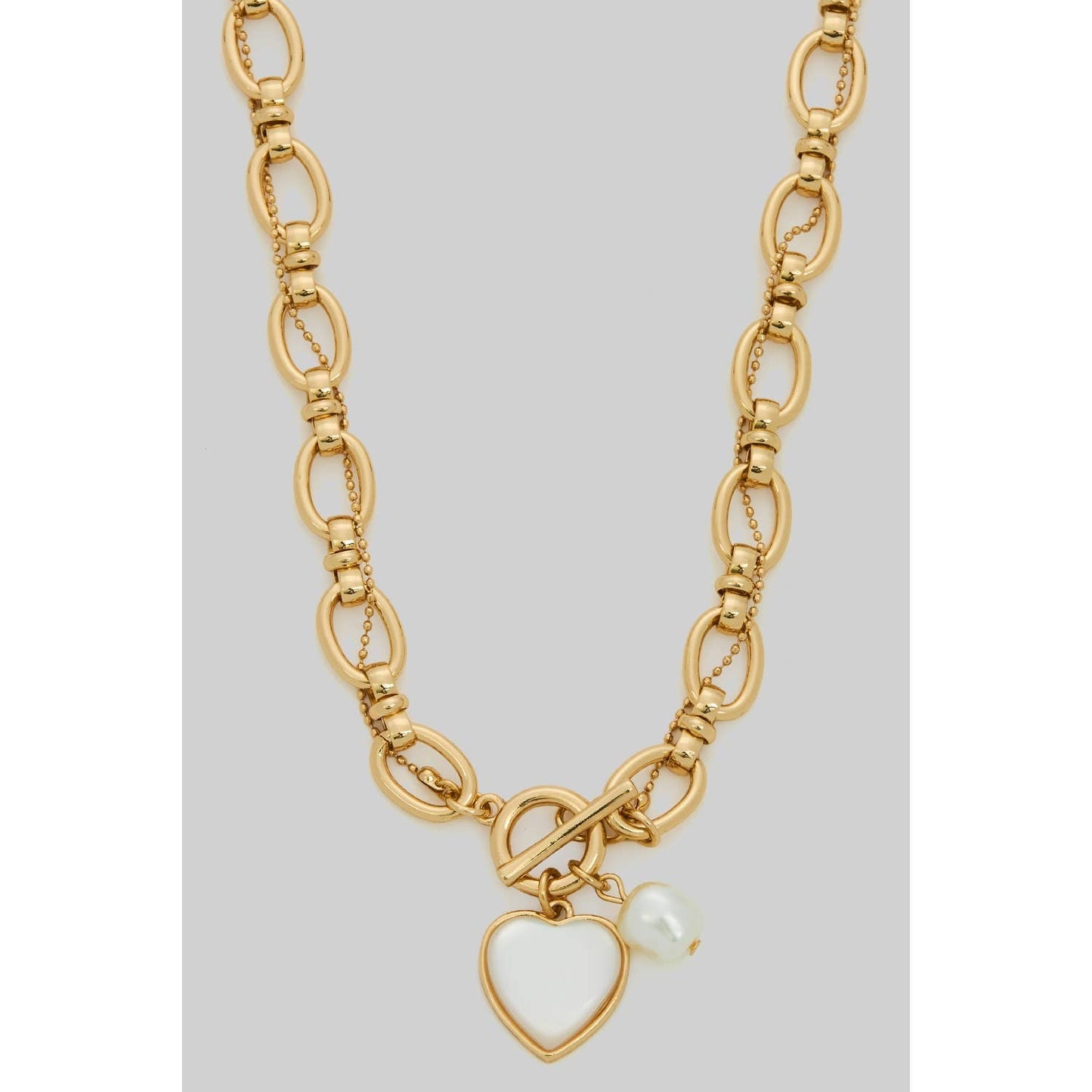 HEART AC AND PEARL TOGGLE CHAIN NECKLACE
