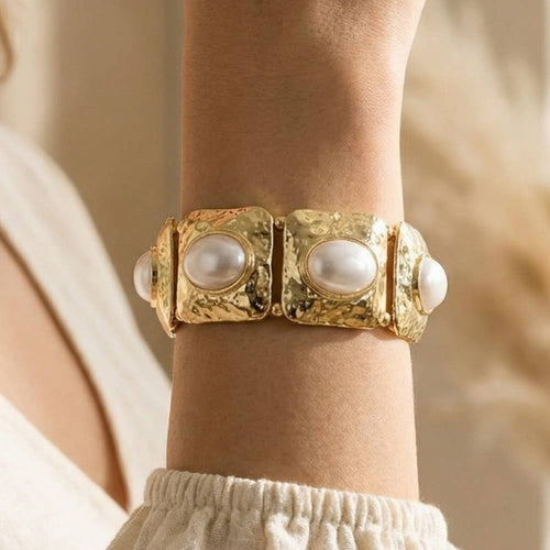 Square & Pearl Stretch Bracelet