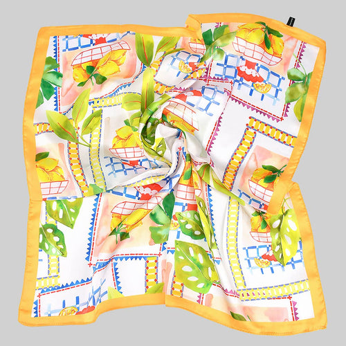 MULTI COLORED GEO LEMON PRINT SILKY SQUARE SCARF