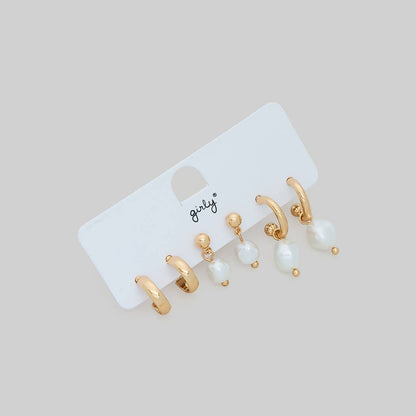 THREE PIECE HOOP AND STUD SET WITH PEARLS