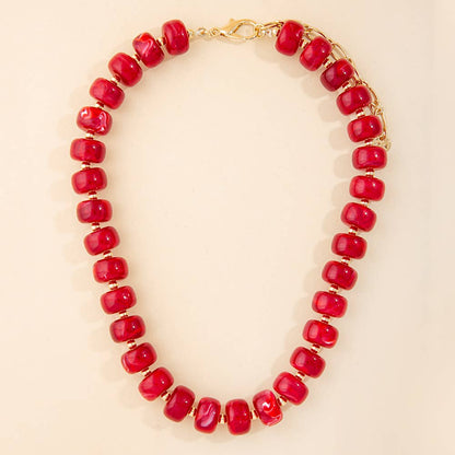 Marbled Chunky Rondelle Bead Statement Necklace