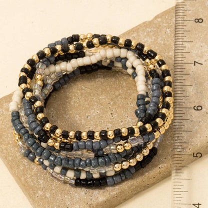 Assorted Blue Tones Seed Beaded Bracelet Set