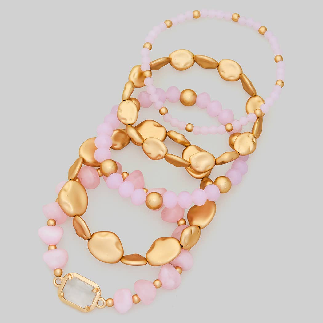 FIVE PIECE GLASS CCB ACRYLIC STRETCH BRACELET