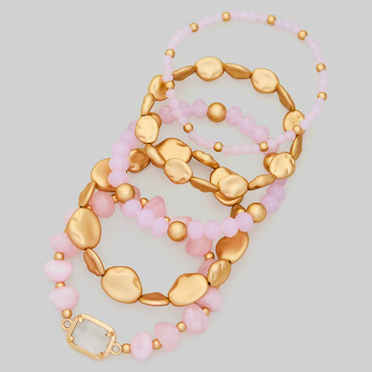 FIVE PIECE GLASS CCB ACRYLIC STRETCH BRACELET