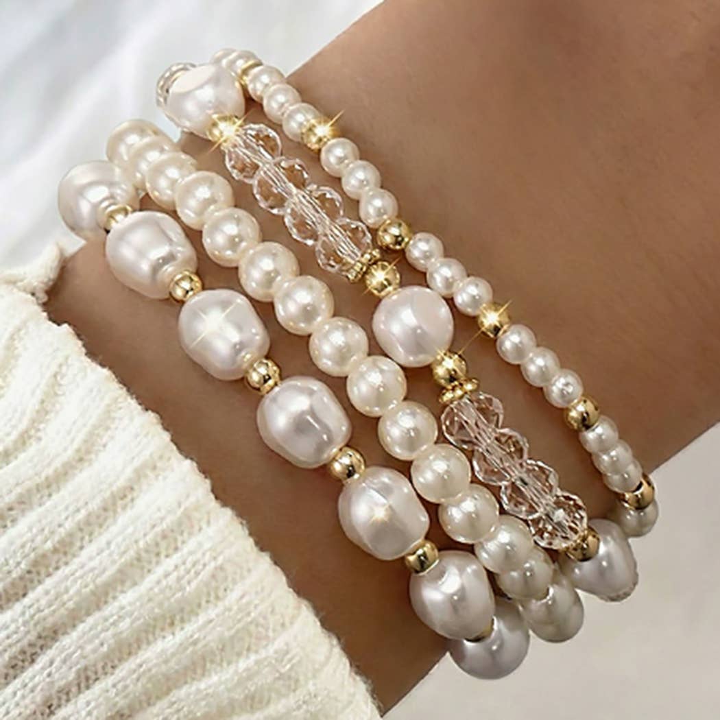 FOUR PIECE FWP CCB AND BEADED STRETCH BRACELET SET
