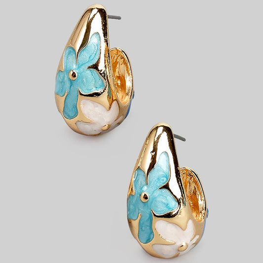 MULTI COLORED LACQUERED FLOWER SCOOP HOOPS