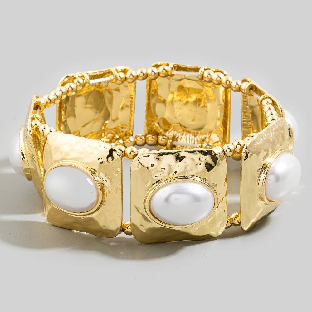 Square & Pearl Stretch Bracelet
