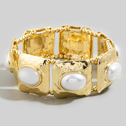 Square & Pearl Stretch Bracelet