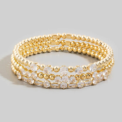 Mixed Cz & Ball Bead Stretch Bracelet Set