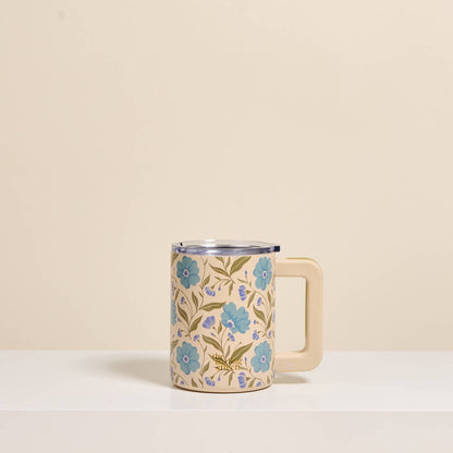 14 oz Insulated Mug–Poppin' Petals Aqua