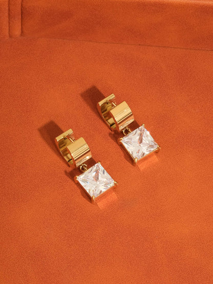 Glissade 18K Gold Non-Tarnish CZ Drop Huggie Earrings