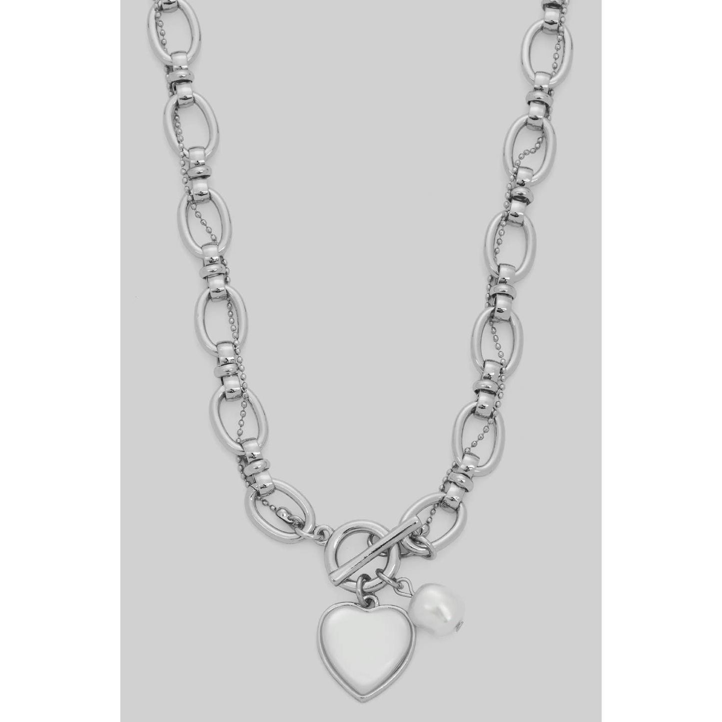 HEART AC AND PEARL TOGGLE CHAIN NECKLACE
