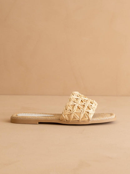 The Natasha | Natural Raffia Slide with Woven Basket