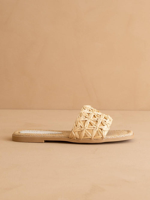 The Natasha | Natural Raffia Slide with Woven Basket