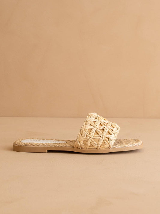 The Natasha | Natural Raffia Slide with Woven Basket