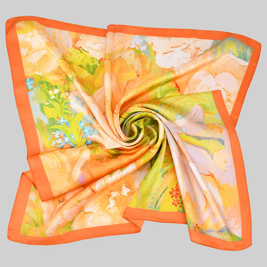SILKY SQUARE SCARF WITH MULTI COLORED FLORAL PRINT
