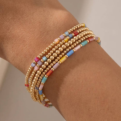 Ball Bead Stretch Bracelet Set With Crystal Accents