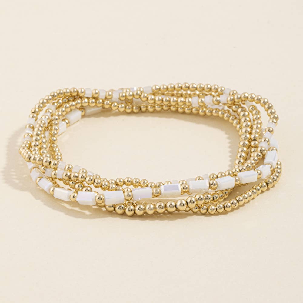 Ball Bead Stretch Bracelet Set With Crystal Accents